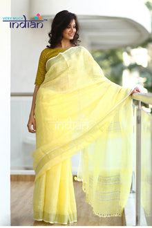  Pure Organic Linen Saree – Yellow