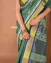 Khadi Handloom - Pure Cotton Handblock Printed Saree - Khaddi Green