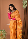 Handloom and Charkha Woven Pure Dupion Silk by Govt certified Weavers - Khaddi Orange