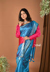 Handloom and Charkha Woven Pure Dupion Silk by Govt certified Weavers - Turqoise Blue