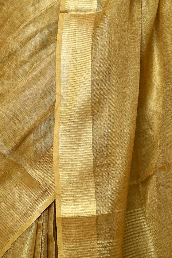 Pure Handwoven Organic Tissue Linen Saree - Shimmery Gold