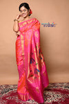 Pure Silk Handloom Maharani Paithani - Dual Tone Pink and Floral buttis - 1