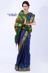 Pure Silk Handloom Maharani Paithani - Dual tone Beautiful Blue Green with Green Border