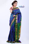 Pure Silk Handloom Maharani Paithani - Dual tone Beautiful Blue Green with Green Border