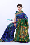 Pure Silk Handloom Maharani Paithani - Dual tone Beautiful Blue Green with Green Border