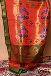Pure Silk Handloom Maharani Paithani - Mor Butti with Meena work - Traditional Pink with Green