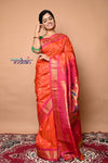 Pure Silk Handloom Maharani Paithani - Traditional Orange and Pink with Floral Buttis