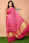 Pure Silk Handmade Pink & Gold Bandhani Weave