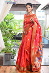 Pure-Silk-Yeola-Handloom-Peach-Pink-Saree-with-Orange-Border