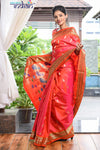 Pure-Silk-Yeola-Handloom-Peach-Pink-Saree-with-Orange-Border