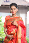 Pure-Silk-Yeola-Handloom-Peach-Pink-Saree-with-Orange-Border