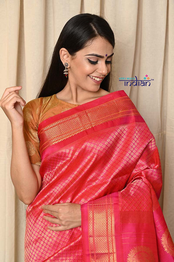 Traditional Handloom Full Brocade Maharani Paithani - Dual Tone Fresh Pink with Maharani Pallu