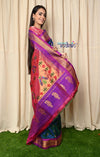 image of Traditional Handloom Maharani Paithani - Dual Tone Purple Blue with Mauve Border and Royal Pallu