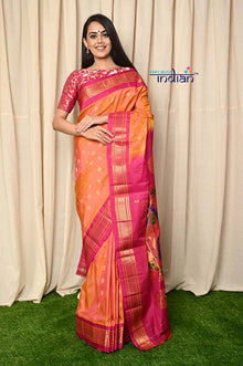 Traditional Handloom Maharani Paithani - Yellow Gold with Pink Border and Royal Pallu