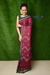 Traditional Khun Saree – Cotton Resham Authentic Handwoven, Aged Wine colour Weave with Kashida work – Dark Green Border