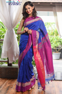  Handloom Soft Cotton Royal Blue Weave with Purple Border