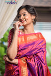 Buy Paithani Sarees Online - Pure Silk Yeola Handloom Purple & Red Dual Tone Weave with 30 Peacocks Pallu - Very Much Indian