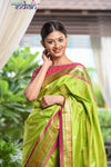 Buy Paithani Sarees Online - Pure Silk Yeola Handloom Light Green Paithani Weave with Golden Border and 30 Peacocks Pallu - Very Much Indian