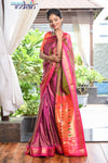 Shop Pure Silk Handloom Pink Dual Tone Paithani Weave