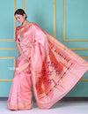 Amruta Khanvilkar's Choice! Traditional Pretty Peach Pink Pure Silk Double Pallu Paithani With Designer Peacocks Pallu (By Govt Certified Weavers) - verymuchindian.com