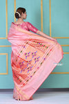 Amruta Khanvilkar's Choice! Traditional Pretty Peach Pink Pure Silk Double Pallu Paithani With Designer Peacocks Pallu (By Govt Certified Weavers) - verymuchindian.com