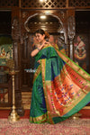 Authentic High Quality Pure Silk Paithani With Most Traditional Double Pallu~ Dual Tone Blue Green - verymuchindian.com