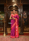 Authentic High Quality Pure Silk Paithani With Most Traditional Double Pallu~ Purplish Wine with Contrast Pink - verymuchindian.com
