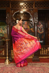Authentic High Quality Pure Silk Paithani With Most Traditional Double Pallu~ Purplish Wine with Contrast Pink - verymuchindian.com