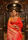Authentic High Quality Pure Silk Paithani With Most Traditional Double Pallu~ Red Shade (By Government Certified Weavers) - verymuchindian.com