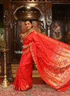 Authentic High Quality Pure Silk Paithani With Most Traditional Double Pallu~ Red Shade (By Government Certified Weavers) - verymuchindian.com