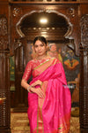 Authentic High Quality Pure Silk Paithani With Most Traditional Double Pallu~Rani Pink (By Govt Certified Weavers) - verymuchindian.com