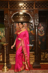 Authentic High Quality Pure Silk Paithani With Most Traditional Double Pallu~Rani Pink (By Govt Certified Weavers) - verymuchindian.com
