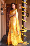 Best Seller Rajsi~ Pure Silk Handloom - Maharani Paithani in Deep Yellow with Bright Yellow Border - verymuchindian.com