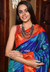 BestSeller Rajsi~ Pure Silk Handloom - Maharani Paithani in Dual Tone Blue with a striking Red Border and Pallu - verymuchindian.com