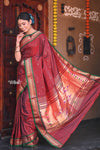 Bestseller ~ Traditional Handloom Pure Silk Solid Maroon Paithani with Green Border and Double Pallu(Oldest color of Paithani) - verymuchindian.com