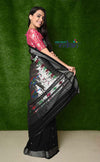 Cotton Paithani - Handloom Black Paithani with Silver Zari Traditional Double Pallu, 120 count High Quality Cotton - verymuchindian.com