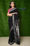 Cotton Paithani - Handloom Black Paithani with Silver Zari Traditional Double Pallu, 120 count High Quality Cotton - verymuchindian.com
