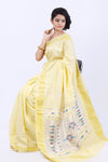Cotton Paithani Handloom Exclusive (Lemon Yellow) - High Quality Cotton and Detailed Weaving - verymuchindian.com