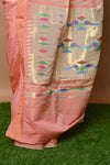 Cotton Paithani - Handloom Fresh Peach Paithani with Traditional Double Pallu - verymuchindian.com