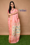 Cotton Paithani - Handloom Fresh Peach Paithani with Traditional Double Pallu - verymuchindian.com