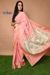 Cotton Paithani - Handloom Fresh Peach Paithani with Traditional Double Pallu - verymuchindian.com