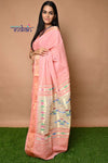 Cotton Paithani - Handloom Fresh Peach Paithani with Traditional Double Pallu - verymuchindian.com