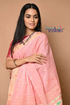 Cotton Paithani - Handloom Fresh Peach Paithani with Traditional Double Pallu - verymuchindian.com