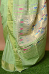 Cotton Paithani - Handloom Fresh Pista Green Paithani with Traditional Double Pallu - verymuchindian.com