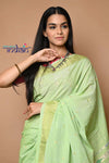 Cotton Paithani - Handloom Fresh Pista Green Paithani with Traditional Double Pallu - verymuchindian.com