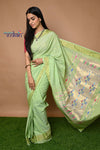Cotton Paithani - Handloom Fresh Pista Green Paithani with Traditional Double Pallu - verymuchindian.com