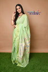Cotton Paithani - Handloom Fresh Pista Green Paithani with Traditional Double Pallu - verymuchindian.com
