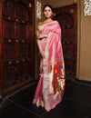 Dhun ~ Authentic Handloom Cotton Paithani in Light Pink and Golden 3 Parrots Pallu, High Quality Cotton - verymuchindian.com