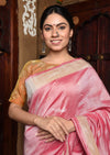 Dhun ~ Authentic Handloom Cotton Paithani in Light Pink and Golden 3 Parrots Pallu, High Quality Cotton - verymuchindian.com