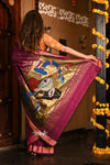 Dhun ~ Authentic Handloom Cotton Paithani in Wine Color and Golden Instrumental Pallu - verymuchindian.com